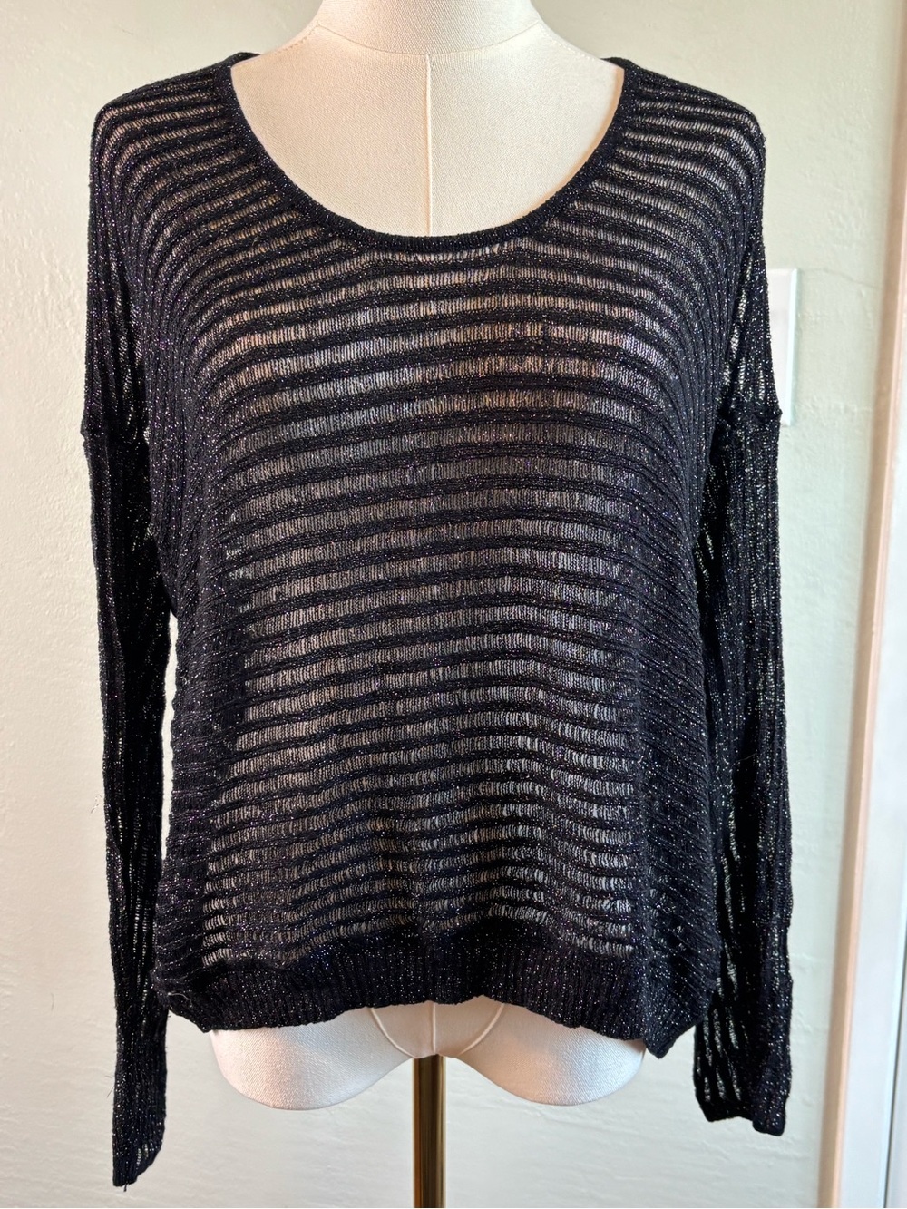 Bundle 2/$30! Jennifer Lopez Black Sheer Metallic Stripe Scoop Neck Sweater XS
